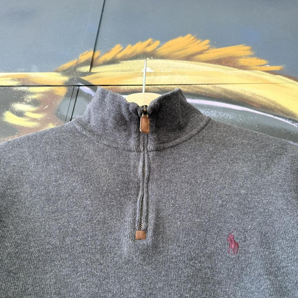 BR1602i-U - Vintage Ralph Lauren Dark Grey 1/4 quarter zip up Sweatshirt jumper fleece top #Y2K #preppy #quarterzip #smartcasual #oldmoney