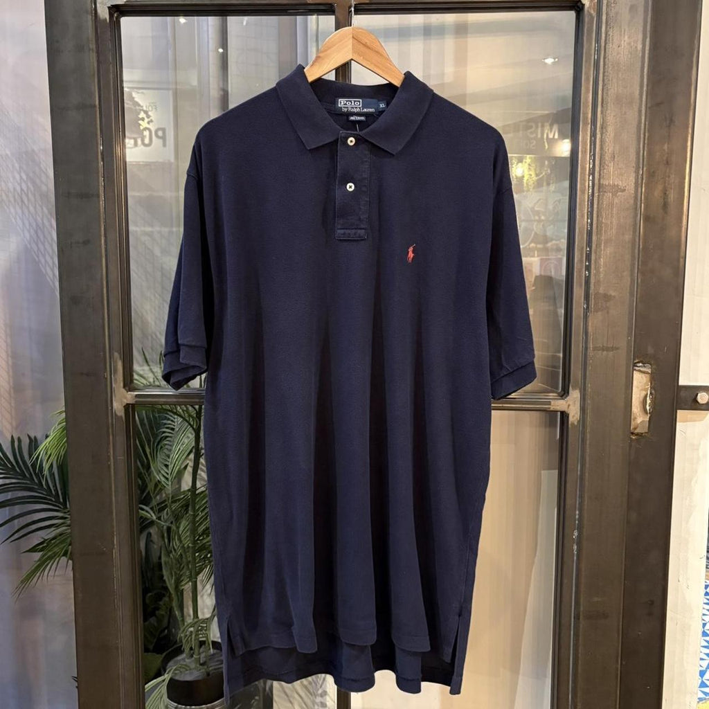 BR1912E-F - Vintage Retro Ralph Lauren Plain Navy Polo Shirt Short Sleeve collared button up top  #Y2K #preppy #chiefkeef #oldmoney #ralphlauren