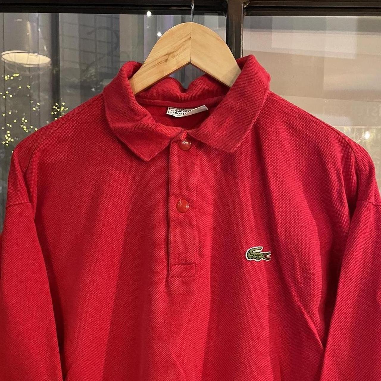 POL374-F - Vintage Retro Essential Chemise Lacoste Red Polo Shirt Longsleeve Sweatshirt collared button up top  #Y2K #preppy #chiefkeef #oldmoney #lacoste