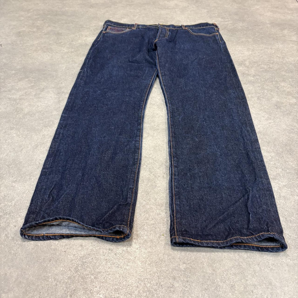 Red Monkey Company RMC Jeans Mens 40x34 Japanese Selvedge Denim Dark Blue Wash Straight Leg Martin Ksohoh Embroidered Samurai and Geisha Detailing Hip Hop Y2K