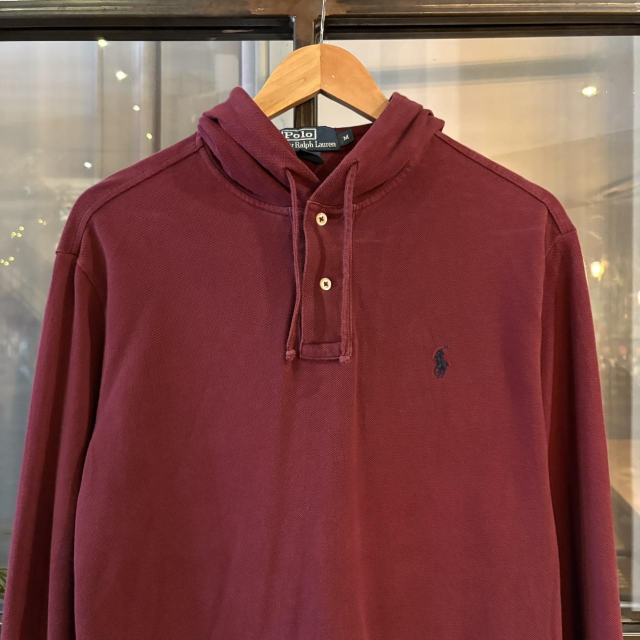 SWT706F - Vintage Retro Essential Burgundy Polo Ralph Lauren 1/4 Button Up Hooded Sweatshirt Hoodie with embroidered logo #90s #preppy #oldmoney #poloralphlauren #y2k