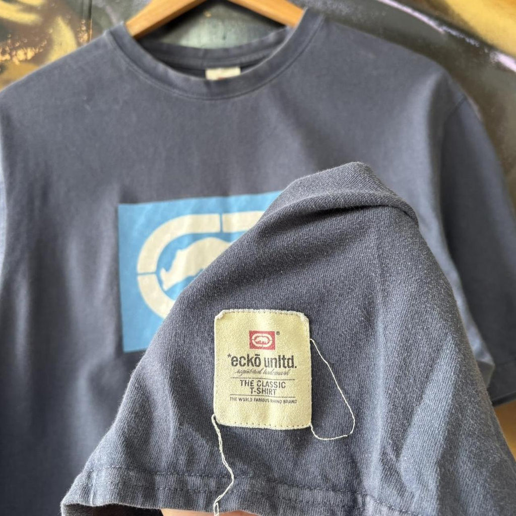 Vintage Ecko Unlimited T Shirt Tee Mens Large Blue Spellout Logo Graphic Skate Top Hip Hop 90s Y2K