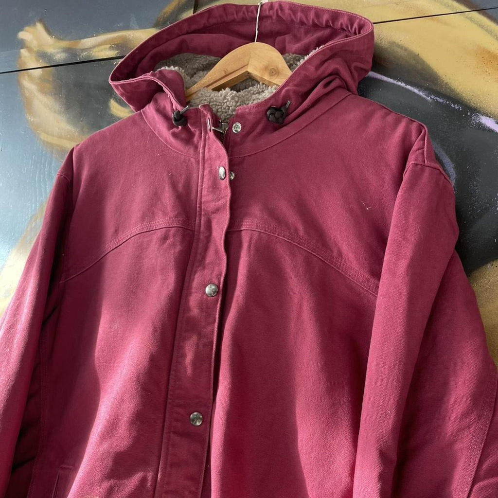 Carhartt Hooded Active Jacket Workwear Vintage Retro Sherpa Lined