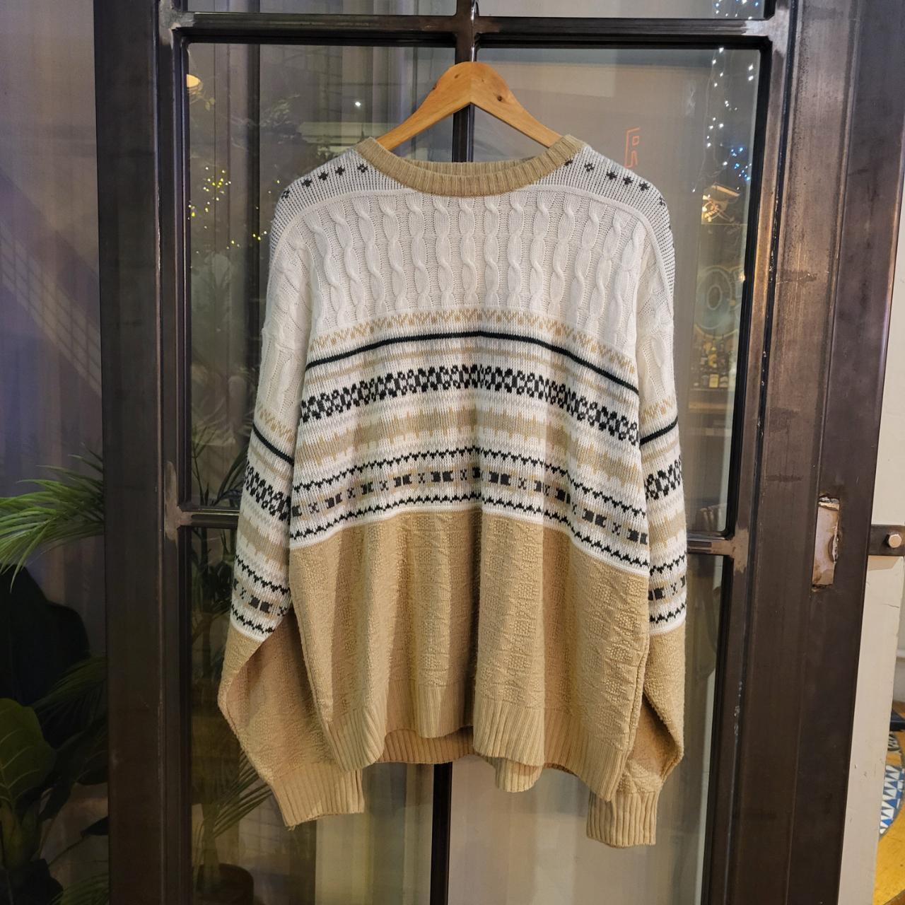 WDB061 - Vintage Retro Beige Cream grandad knit Patterned Sweatshirt Knitwear sweater Jumper #hiphop #coogi #biggie #grandad #sweater