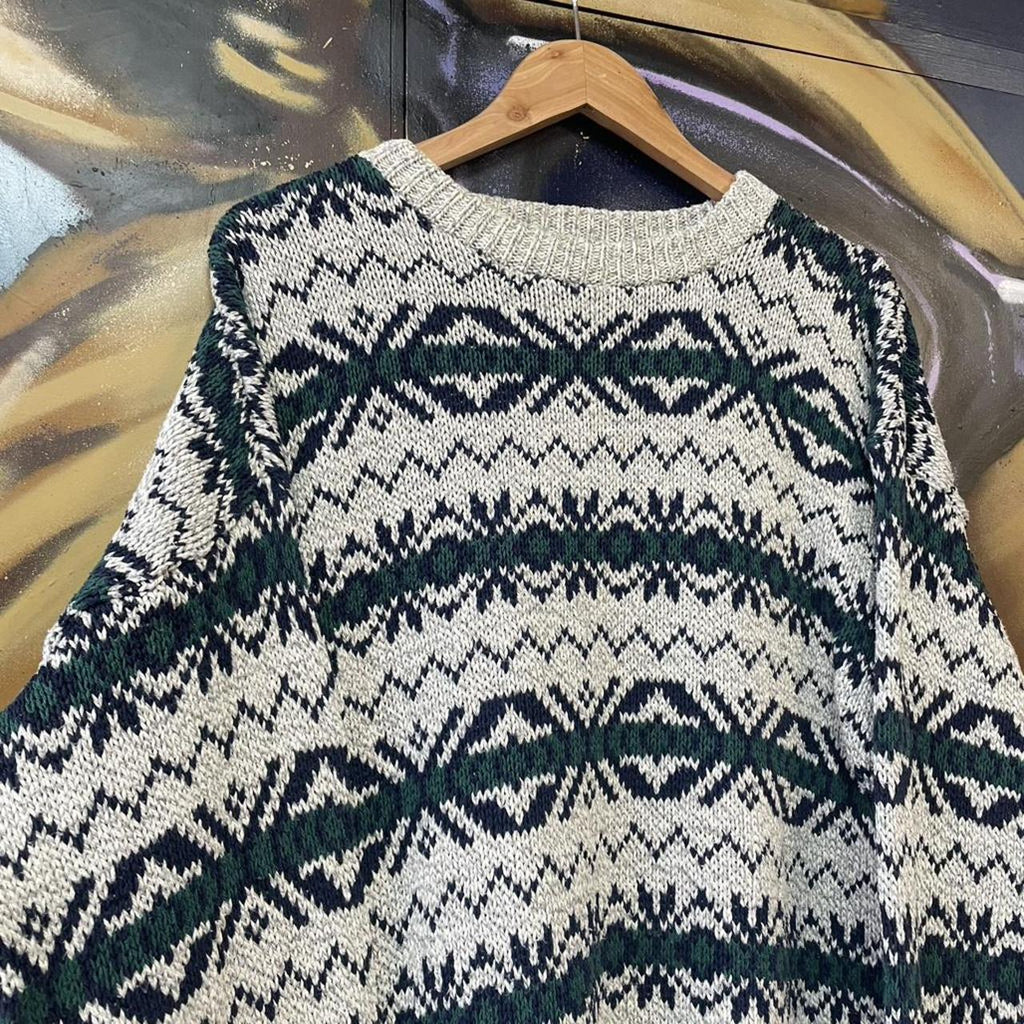 Vintage Funky Pattern Knit Grandad Sweater
