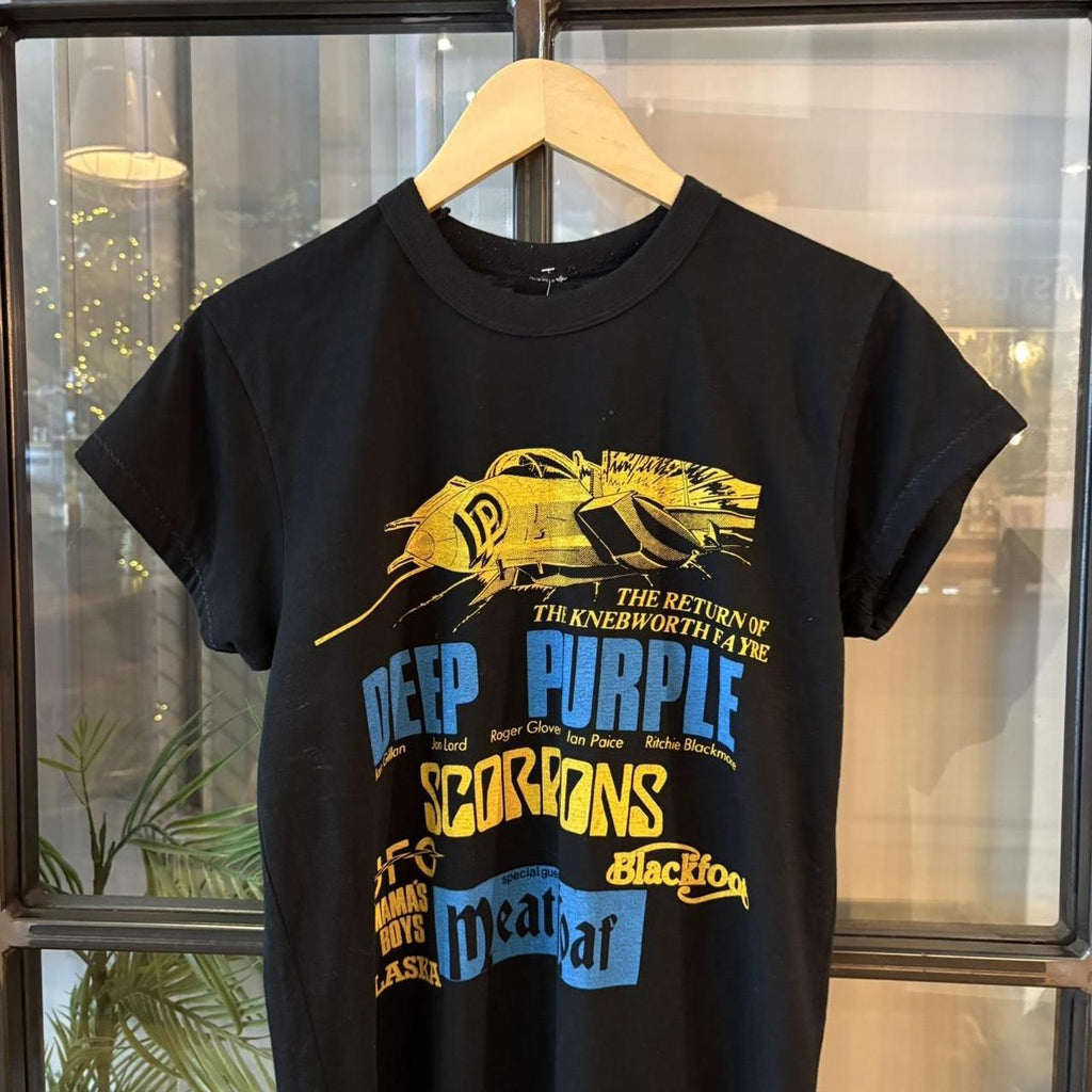 TEE468F - Vintage Retro Essential Black Original Knebworth Music Festival Depo Purple With Special Guest Meatloaf Graphic Print Top Tee T-shirt #90s #graphic #tour #deeppurple #festival