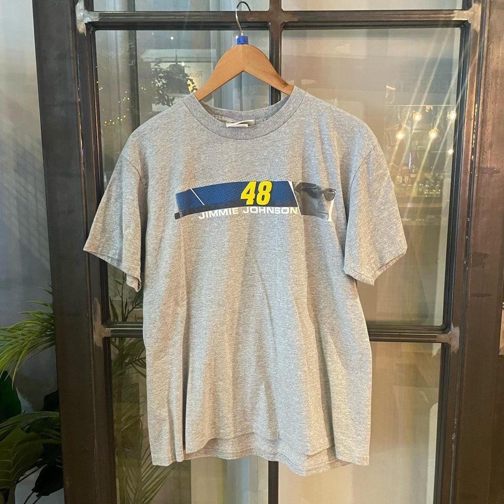 0225H116P - Vintage Retro Essential Grey NASCAR Jimmie Johnson 48 Graphic Print Top Tee T-shirt #90s #graphic #nascar #racing #racer