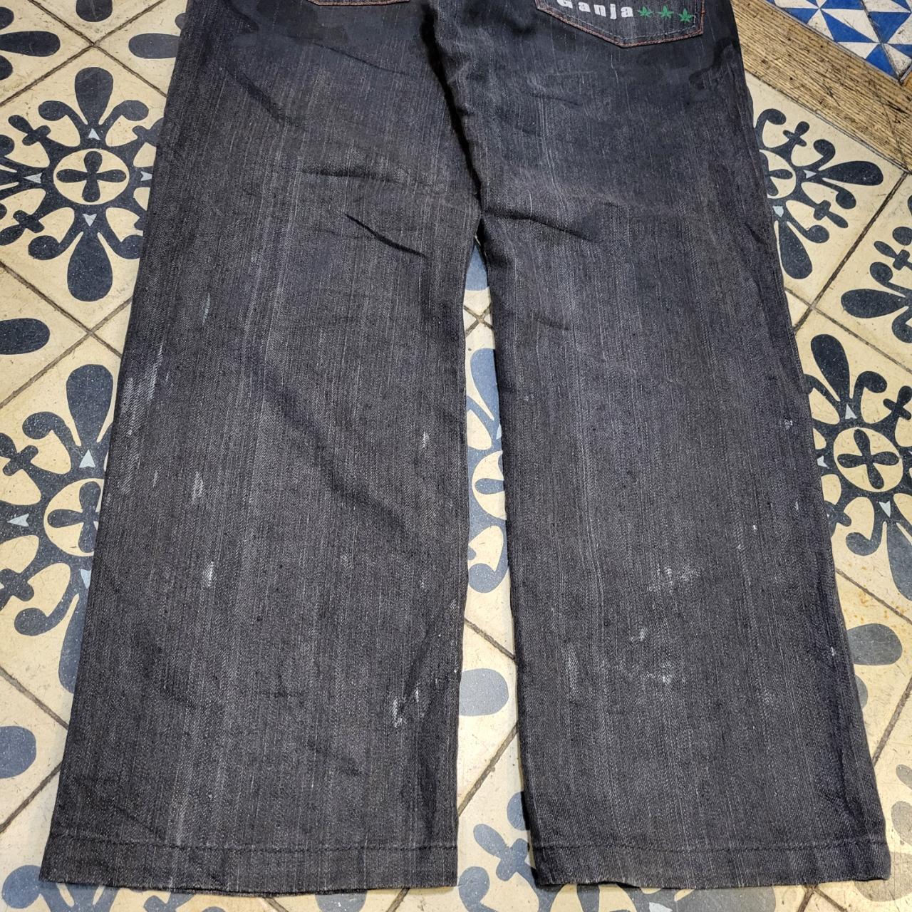 JNS203BR - Vintage retro essential Square Zero Black Wash Baggy Straight Leg Denim Jeans Trousers pants #denim #denimjeans #squarezero #embroidered