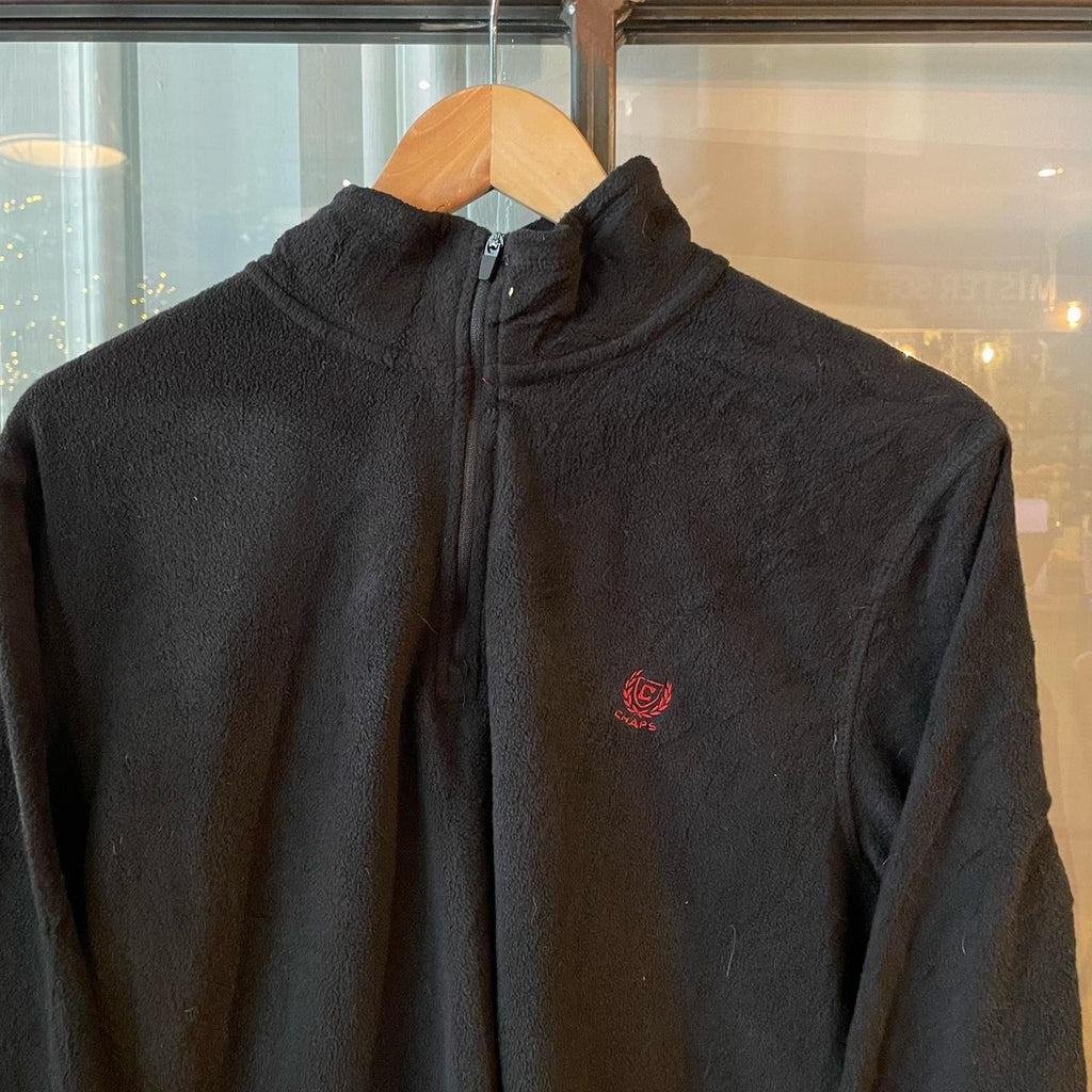 0225A57BR - Vintage retro essential Black Chaps full zip up outdoor fleece jacket #chaps #outdoor #expedition #hike #preppy