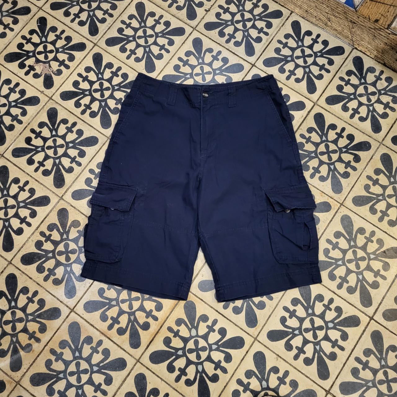 JRT218 - Vintage Retro Mossimo Navy Oversized Baggy Ripstop Cargo Shorts Jorts with detailed embroidered Logo graphic carpenter workwear Old School Hip Hop skate grunge faded 90s Y2K style