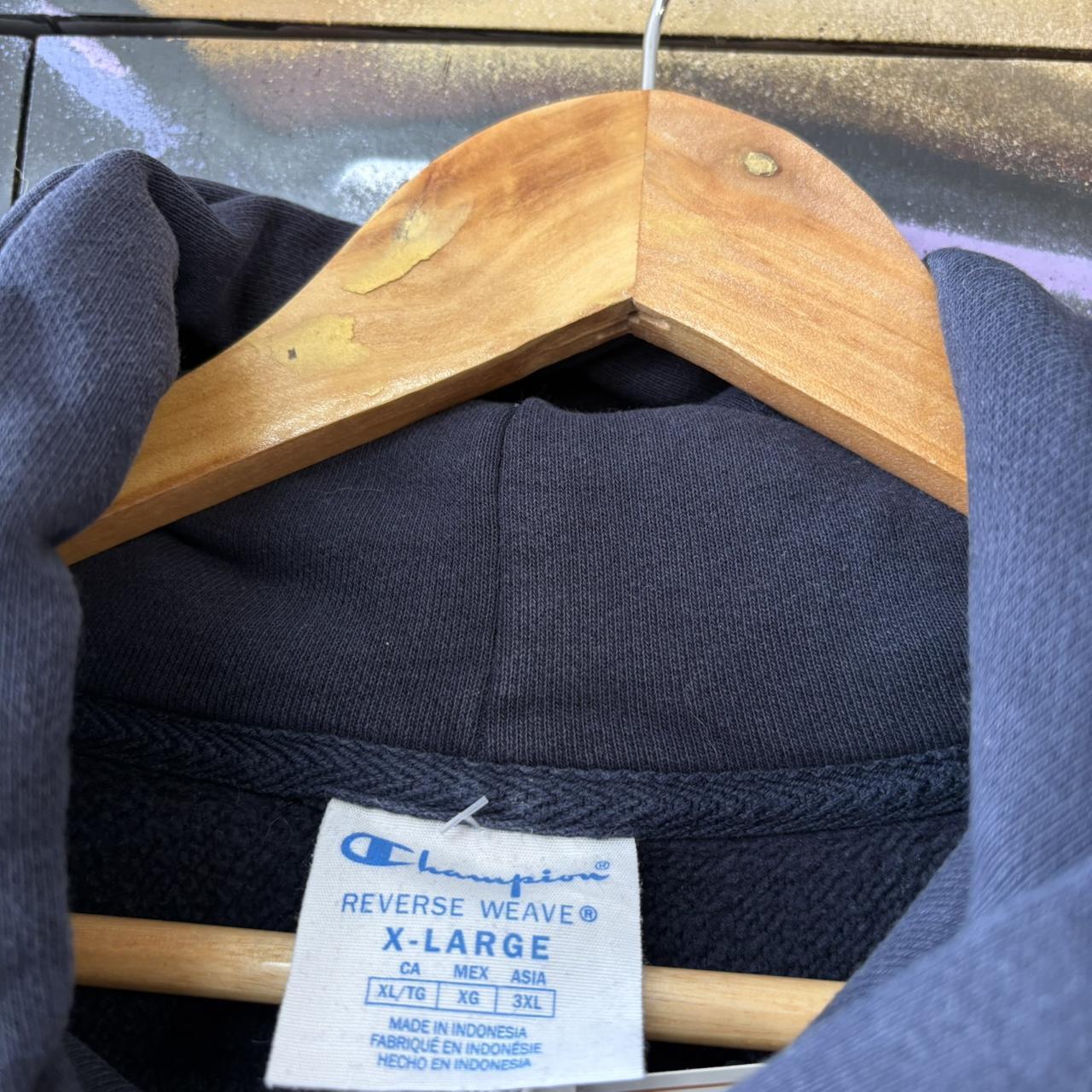 Vintage Champion Hoodie Mens XL Navy Reverse Weave Heavyweight Cotton Pullover Sweatshirt Jumper 90s Y2K 2000s