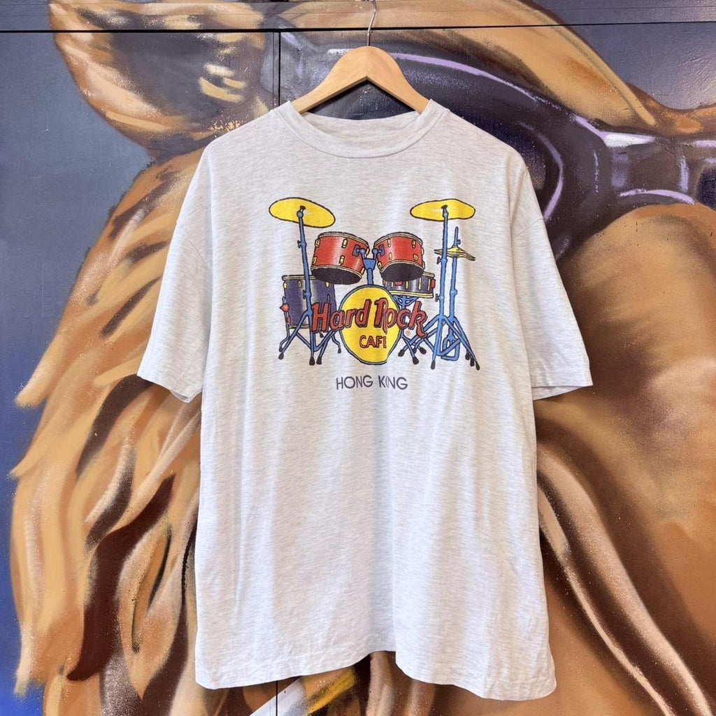 Vintage Hard Rock Hong Kong T Shirt Mens XL Grey Graphic Logo Tee 90s Single Stitch Y2K