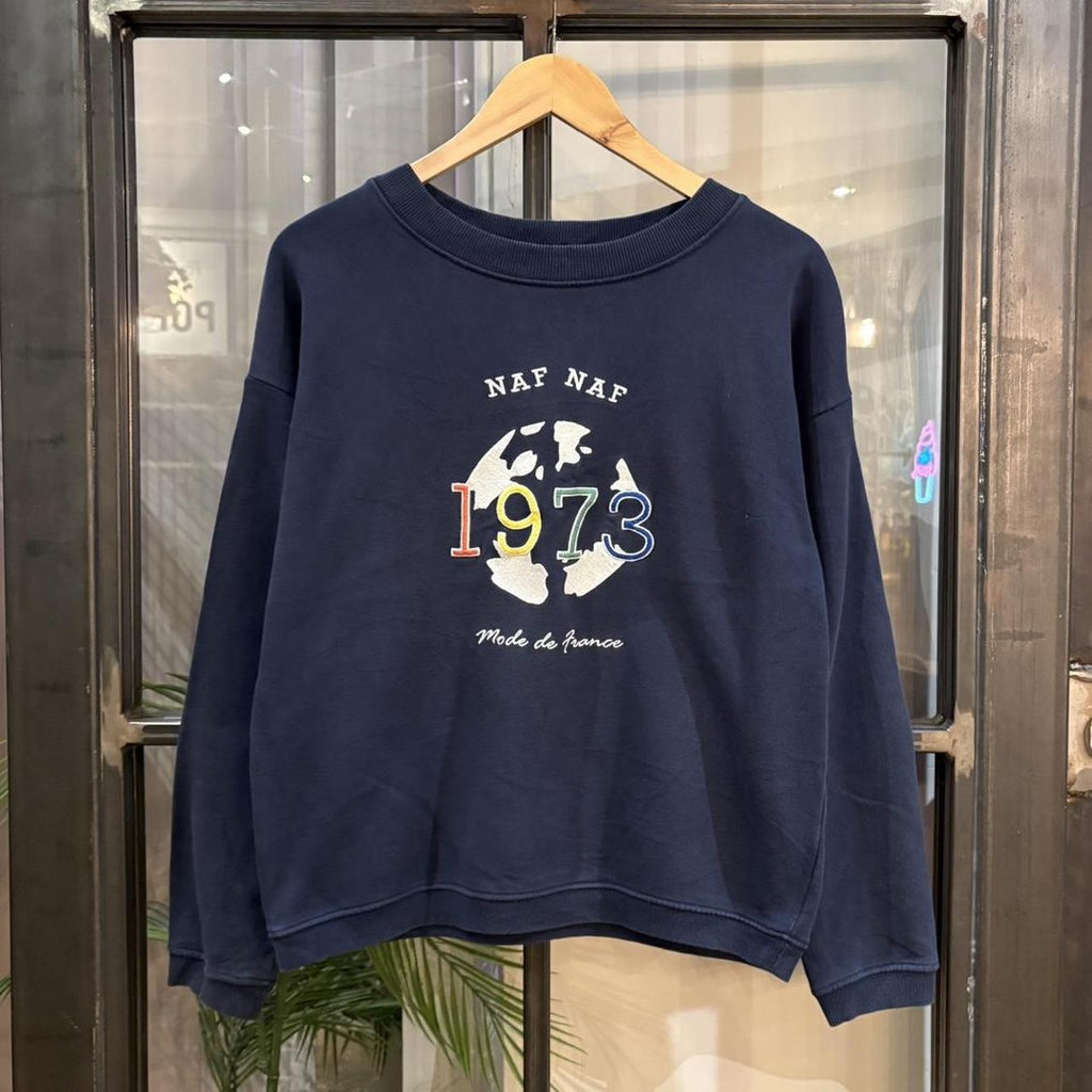 MA0406GC-P - Vintage Retro Essential Navy Naf Naf Mode De France Crewneck Jumper Sweatshirt with embroidered logo #90s #sportswear #essential #y2k #nafnaf