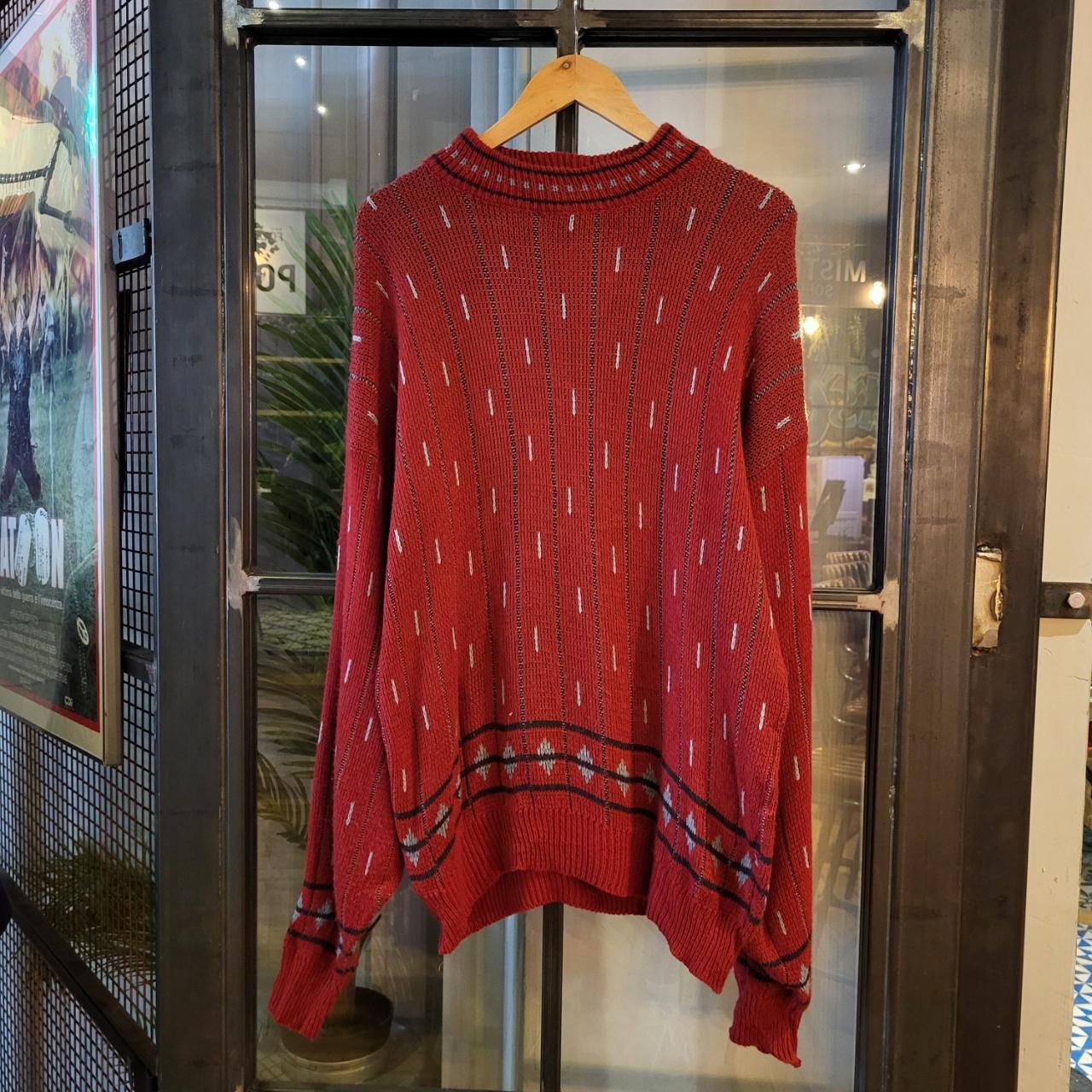 KNT1036 - Vintage Retro Essential mens multicoloured red patterned argyle golf grandpa knitted cosby sweatshirt jumper crewneck 90s y2k