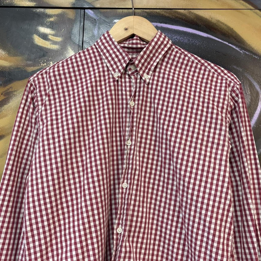 VIN1711H-U - Vintage Oliver Spencer Red and White Check Longsleeve collared button up polo shirt top #Y2K #preppy #chiefkeef #smartcasual #oldmoney