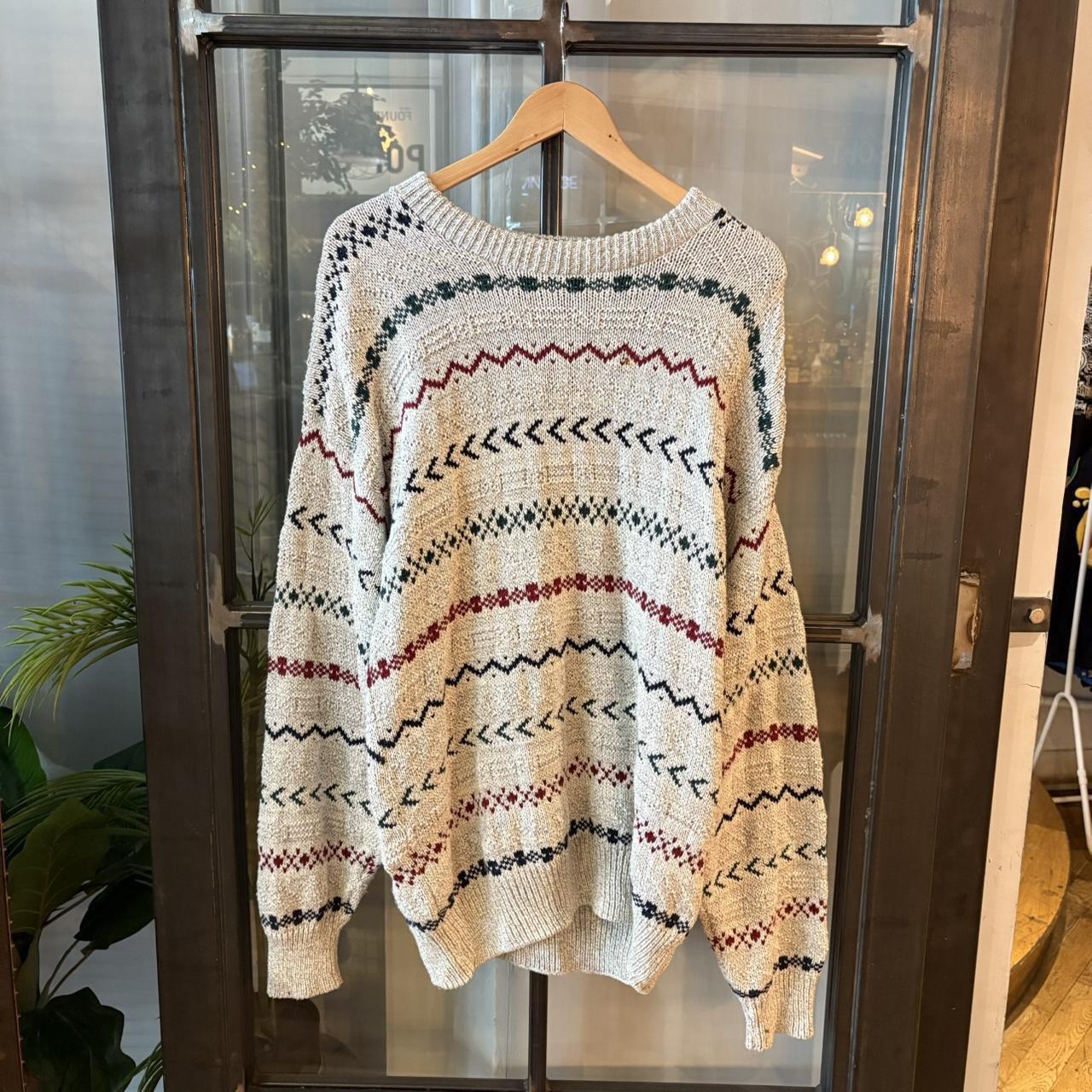 0225C84BR - Vintage Retro Essential Cream patterned argyle golf grandpa cosby sweatshirt crewneck knit Jumper #coogistyle #knitjumper #90s #grandad #knitted