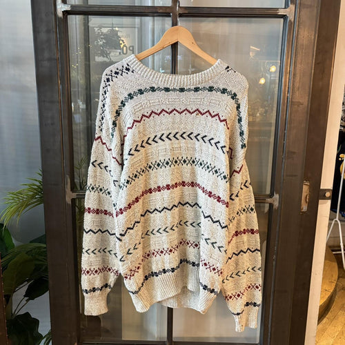 0225C84BR - Vintage Retro Essential Cream patterned argyle golf grandpa cosby sweatshirt crewneck knit Jumper #coogistyle #knitjumper #90s #grandad #knitted