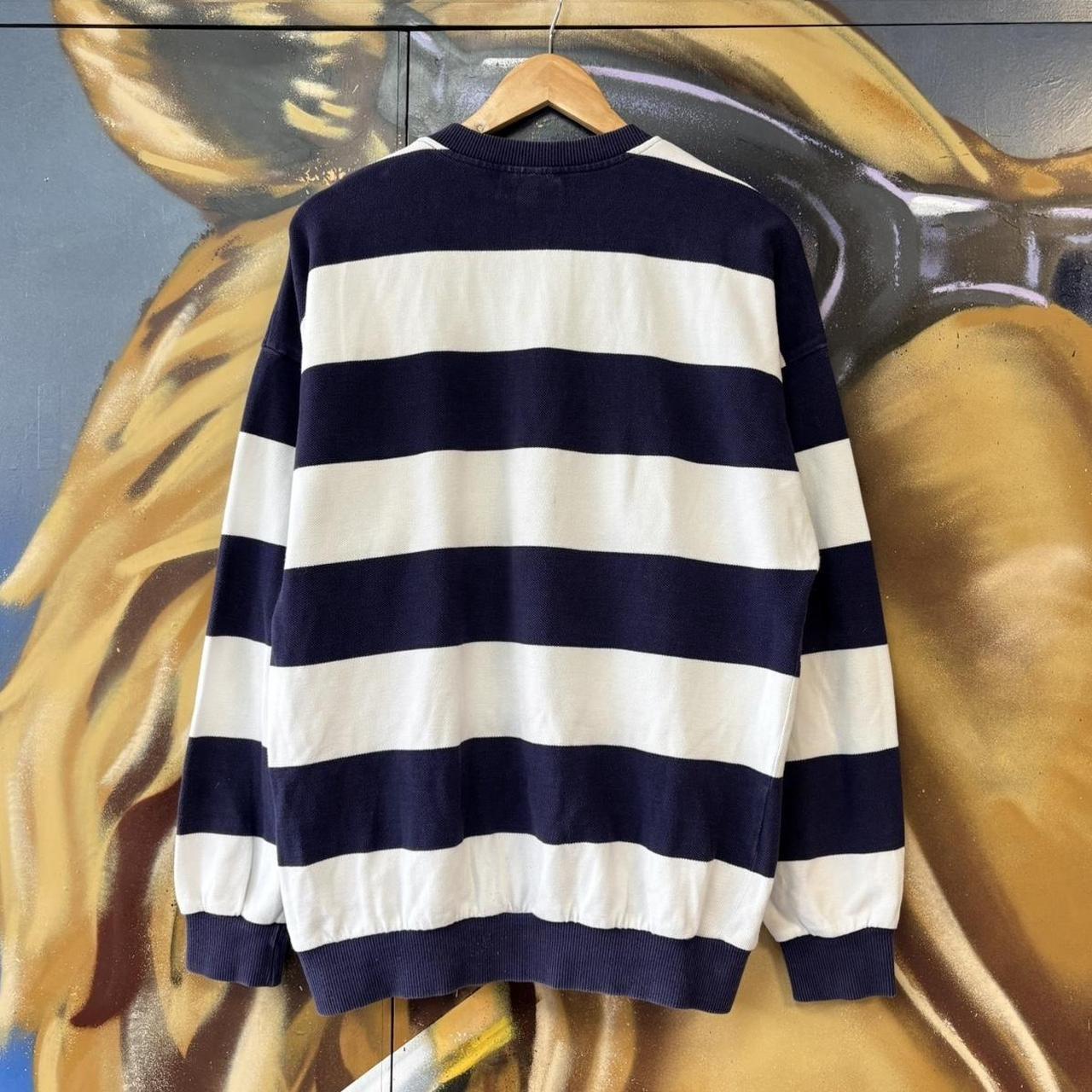 Vintage Lacoste Chemise Sweatshirt Mens Large Striped Crewneck Navy White Logo 90s Y2K