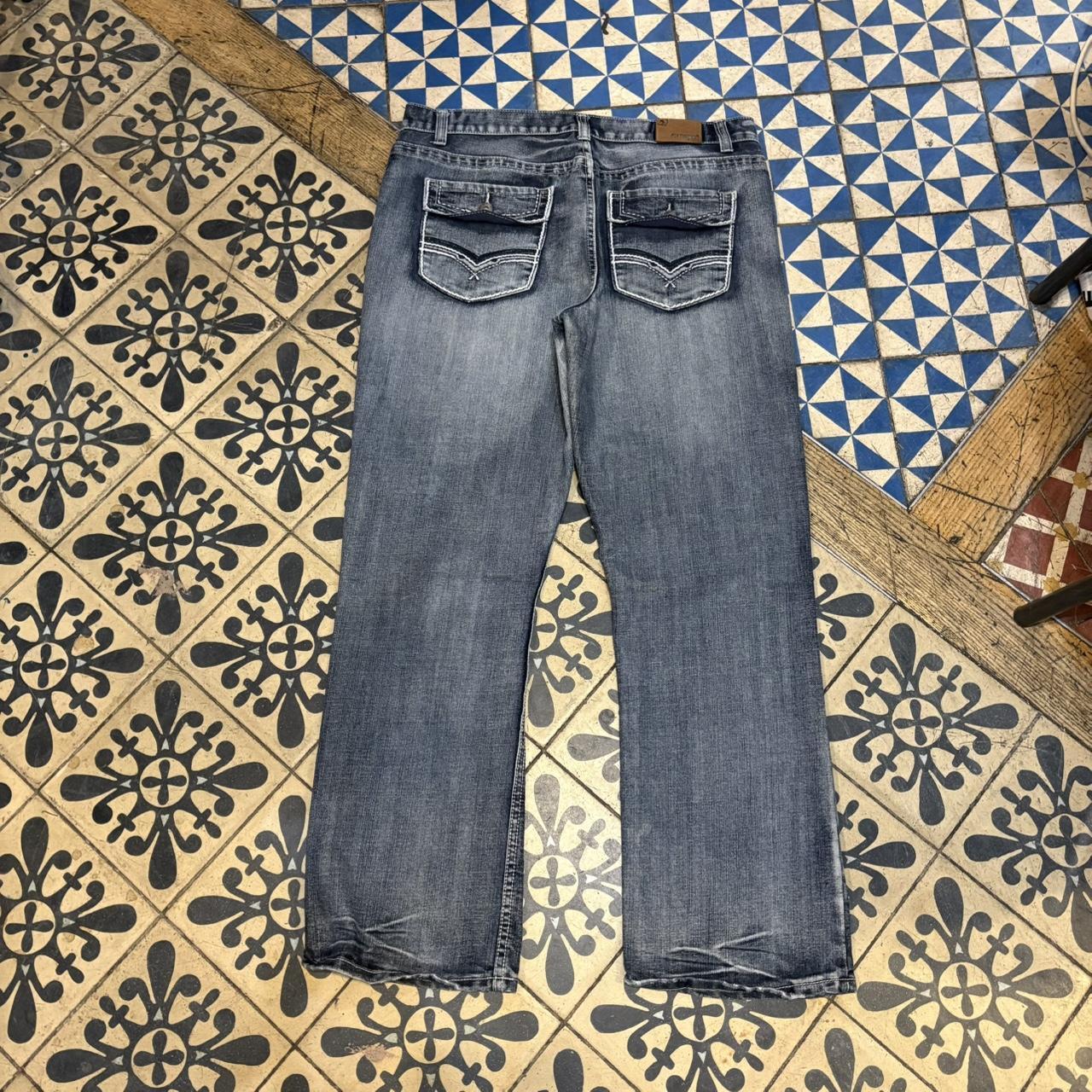 TRW367 - Vintage retro essential Flypaper Blue Wash Denim boot cut Jeans Trousers pants casual workwear skate #denim #bootcut #flypaper #cowboy #y2k