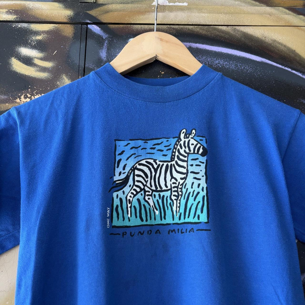 Vintage Zebra T shirt Women’s Small Blue Punda Milia Souvenir Holiday Cartoon Graphic Print Baby Tee Crop Top 90s Y2K 00s