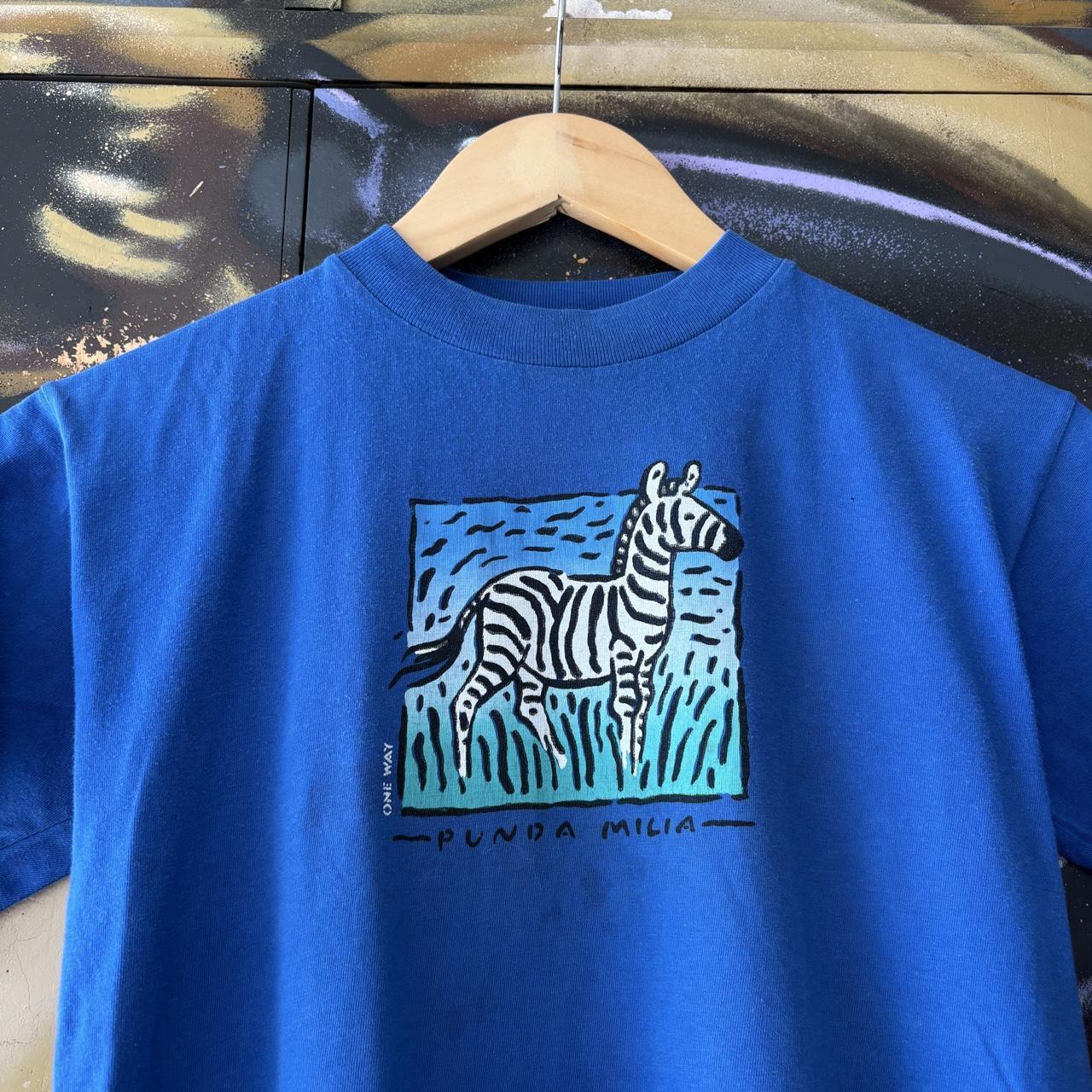 Vintage Zebra T shirt Women’s Small Blue Punda Milia Souvenir Holiday Cartoon Graphic Print Baby Tee Crop Top 90s Y2K 00s