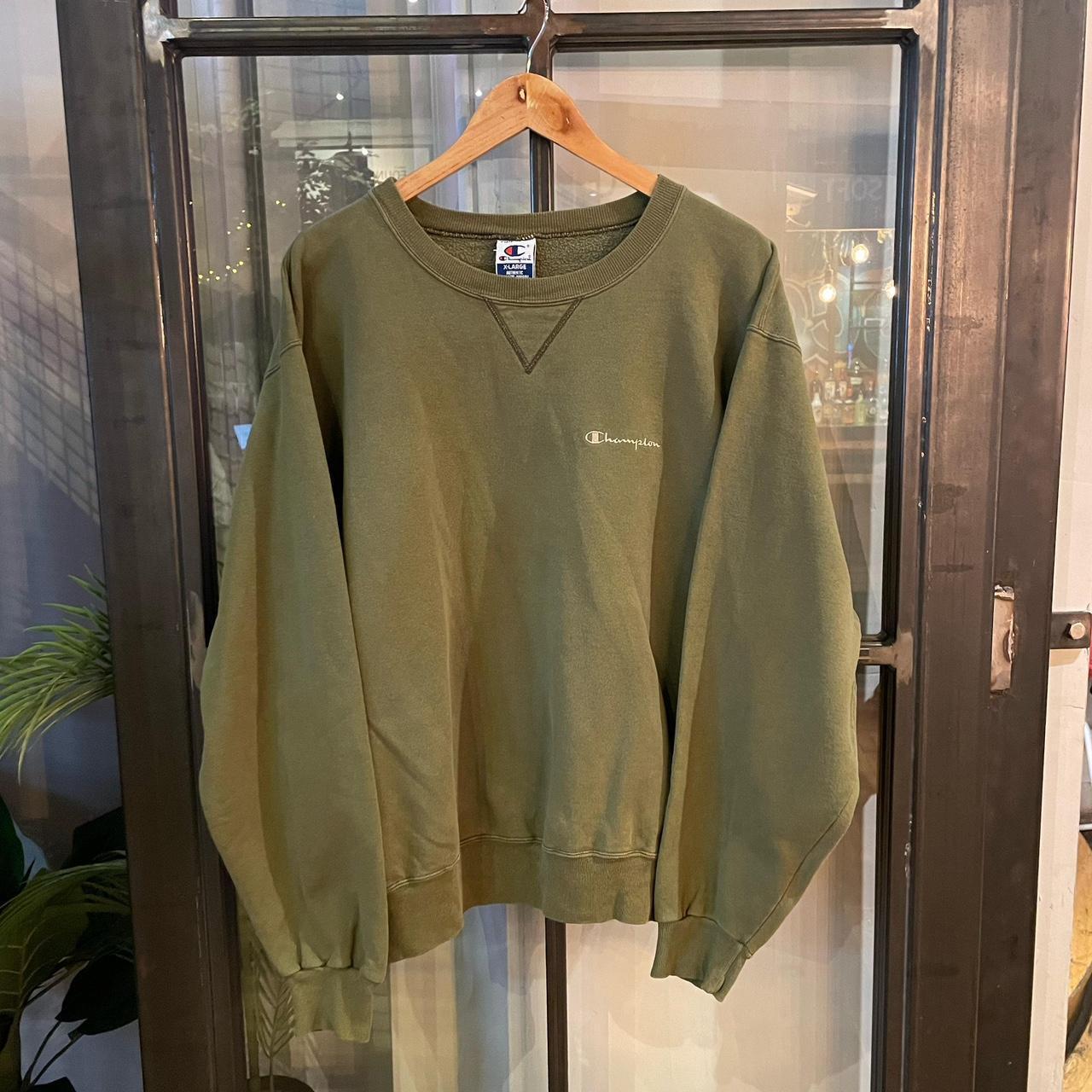 SWT449 - Vintage Retro Essential Khaki Champion Crewneck Jumper Sweatshirt with small spellout embroidered logo #90s #sportswear #essential #champion #y2k