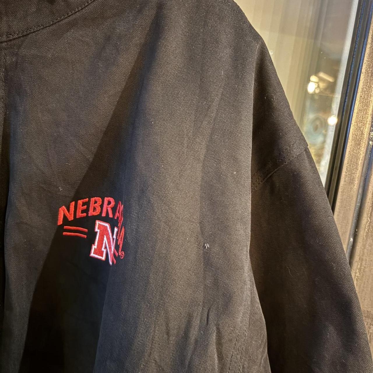 0125A80BR - Vintage Retro Black Full Zip Up lined Canvas Detroit Style Corduroy Collar Workwear Jacket With Embroidered Nebraska Chest logo  #utility #workwear #detroitjacket #boxy