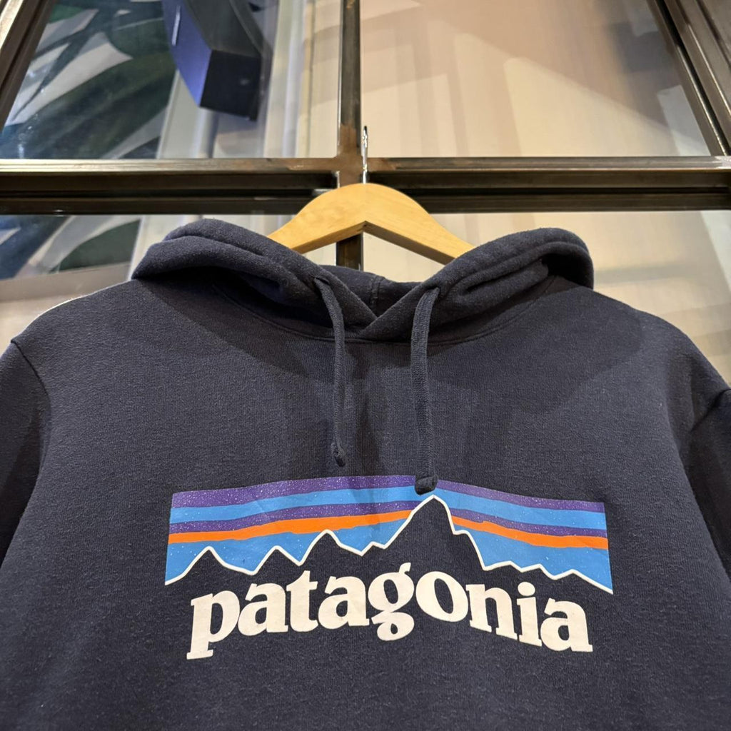 BR1912JI-F - Vintage Retro Essential Navy Patagonia Uprisal Hoody Recycled Cotton Polyester Unisex Sweatshirt Hoodie print logo #recycled #outdoors #essential #patagonia #y2k