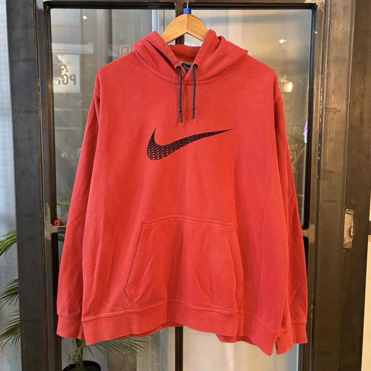 Vintage Retro Essential Red Nike Sweatshirt Hoodie with embroidered geometric textured swoosh logo #90s #sportswear #essential #nike #y2k