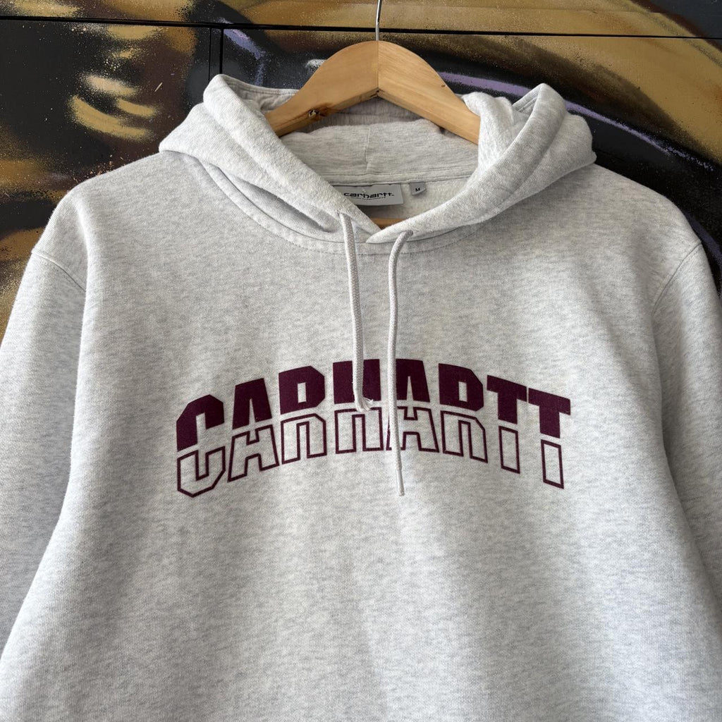 Carhartt WIP Hoodie Mens Medium Grey District Logo Graphic Print Sweatshirt Pullover Jumper Top 90s Y2K 00s