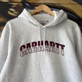 Carhartt WIP Hoodie Mens Medium Grey District Logo Graphic Print Sweatshirt Pullover Jumper Top 90s Y2K 00s
