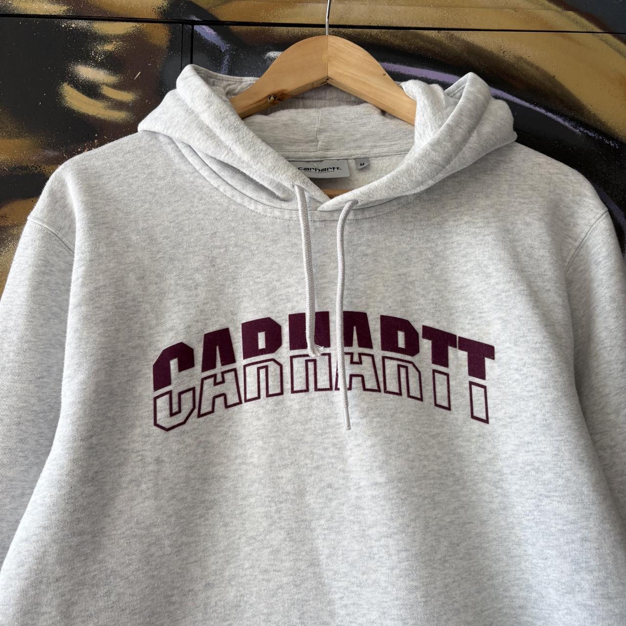 Carhartt WIP Hoodie Mens Medium Grey District Logo Graphic Print Sweatshirt Pullover Jumper Top 90s Y2K 00s