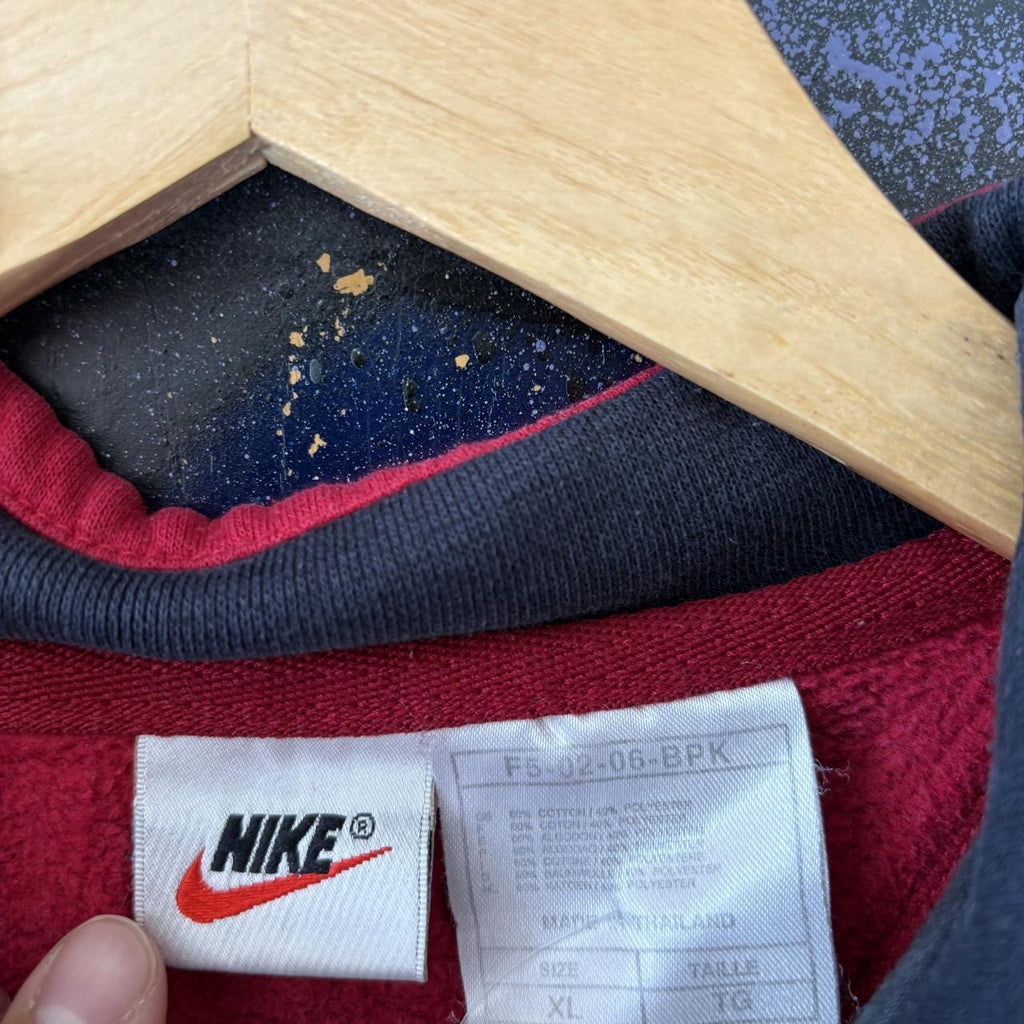 Vintage Nike Sweatshirt Womens Medium Red 1/4 Zip Solo Swoosh Embroidered Pullover Jumper Top 90s Y2K 00s
