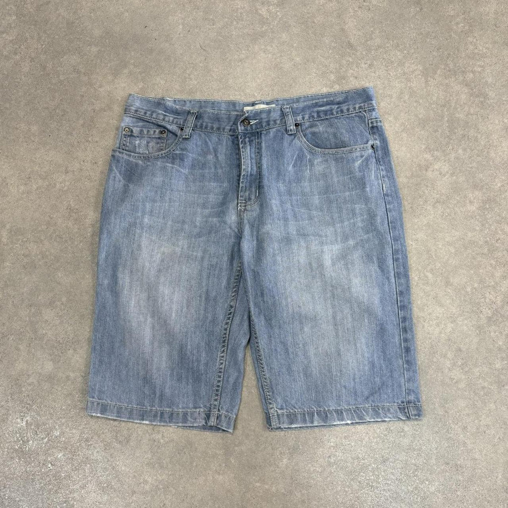 Vintage Light Blue Wash Jorts 36” Baggy Wide Leg Skate Surf Denim Jean Shorts Hip Hop Streetwear Y2K