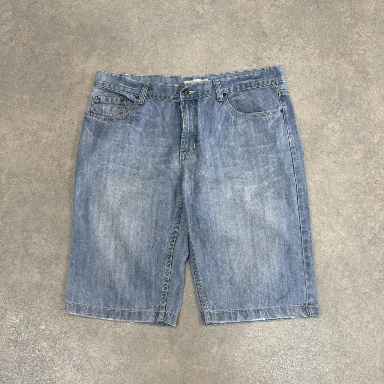 Vintage Light Blue Wash Jorts 36” Baggy Wide Leg Skate Surf Denim Jean Shorts Hip Hop Streetwear Y2K