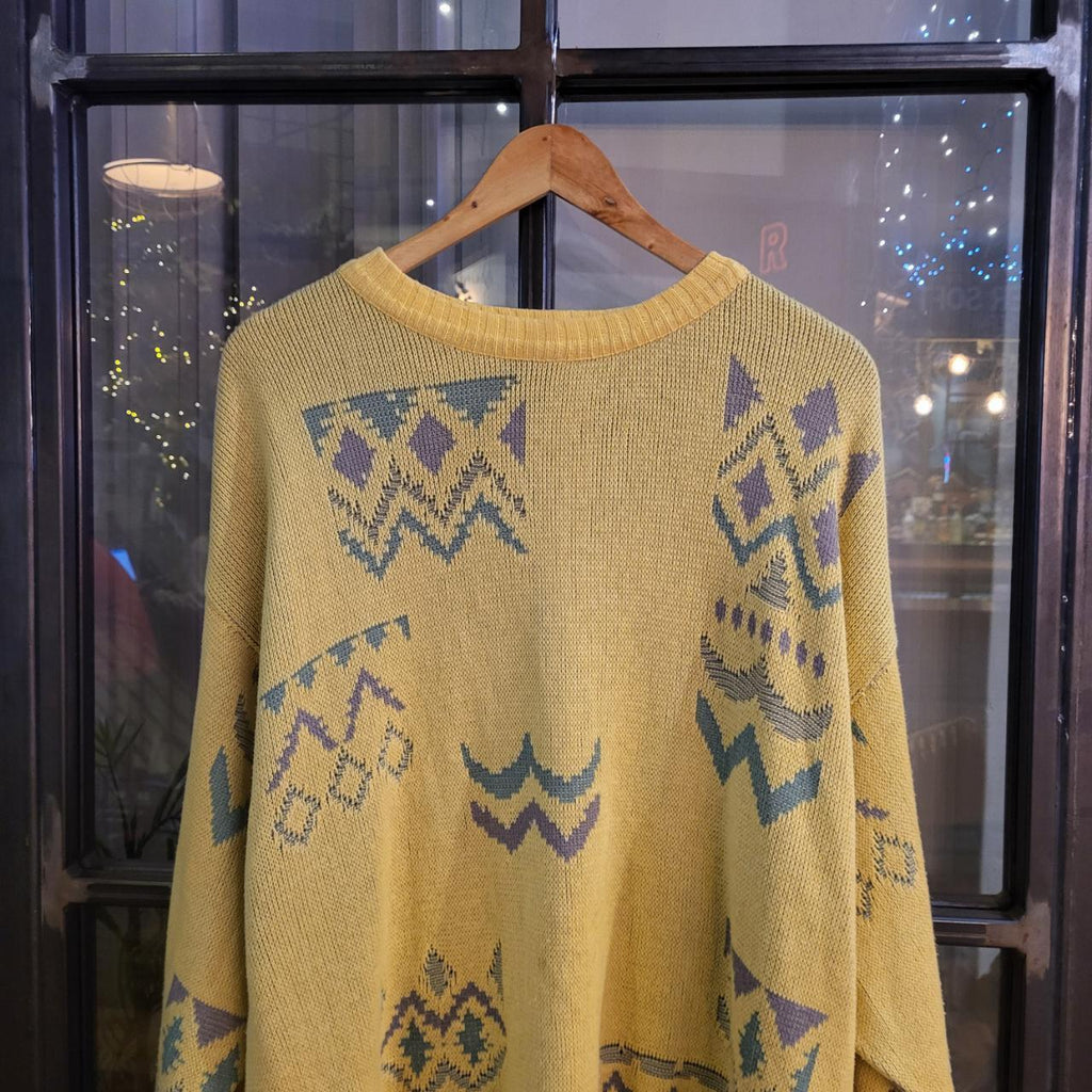 WDB060 - Vintage Retro grandad Pale Yellow Grey knit Patterned Sweatshirt Knitwear sweater Jumper #hiphop #coogi #biggie #grandad #sweater