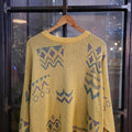 WDB060 - Vintage Retro grandad Pale Yellow Grey knit Patterned Sweatshirt Knitwear sweater Jumper #hiphop #coogi #biggie #grandad #sweater