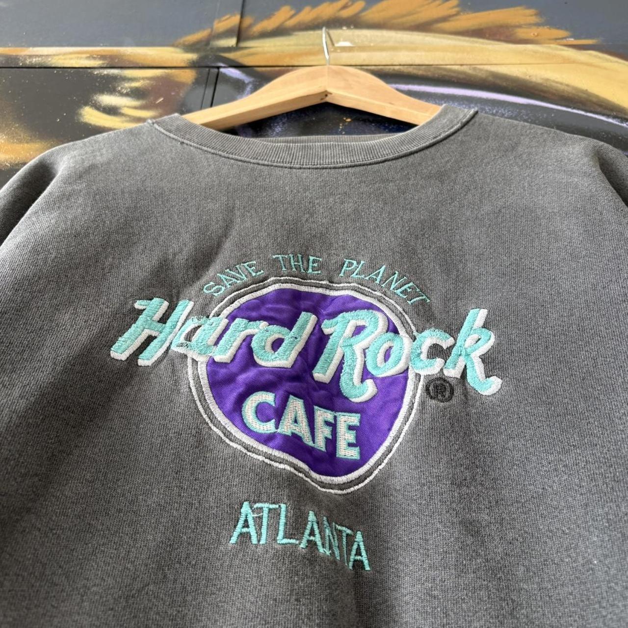 Vintage Hard Rock Cafe Sweatshirt Mens Large Faded Black Atlanta USA Embroidered Spellout Jumper 90s Y2K