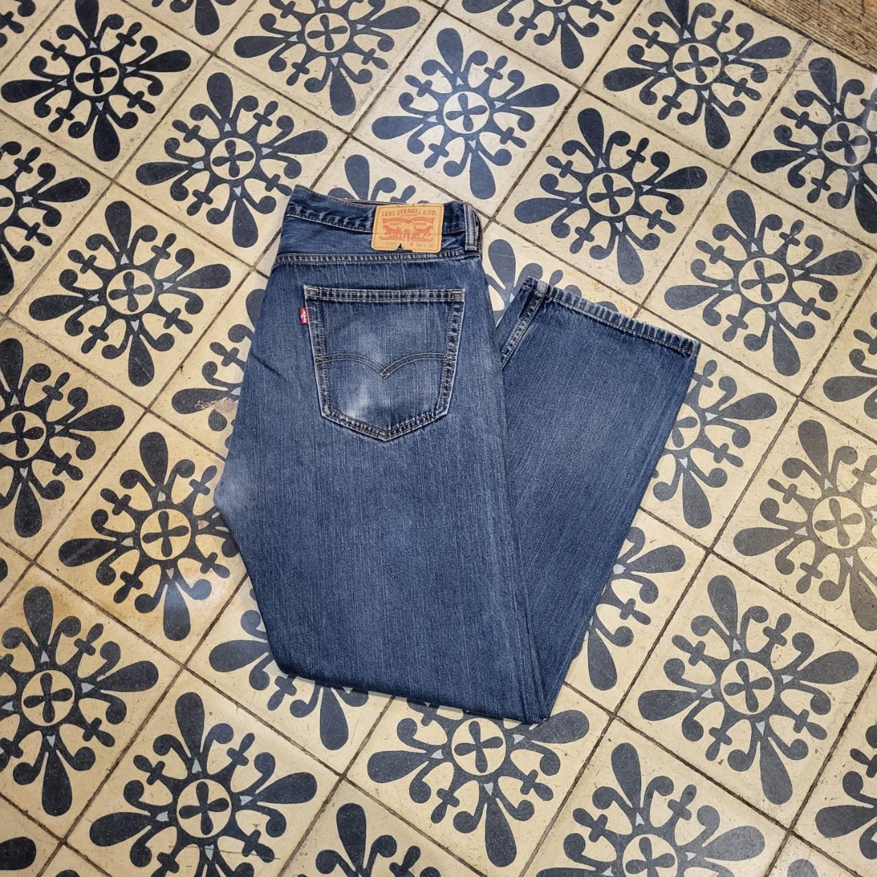 TRW274 - Vintage retro essential adult Levi's 505 Blue wash Baggy Overszied Trousers Jeans Denim pants with embroidered embroidery label carpenter casual workwear wide leg skate 90s Y2K style