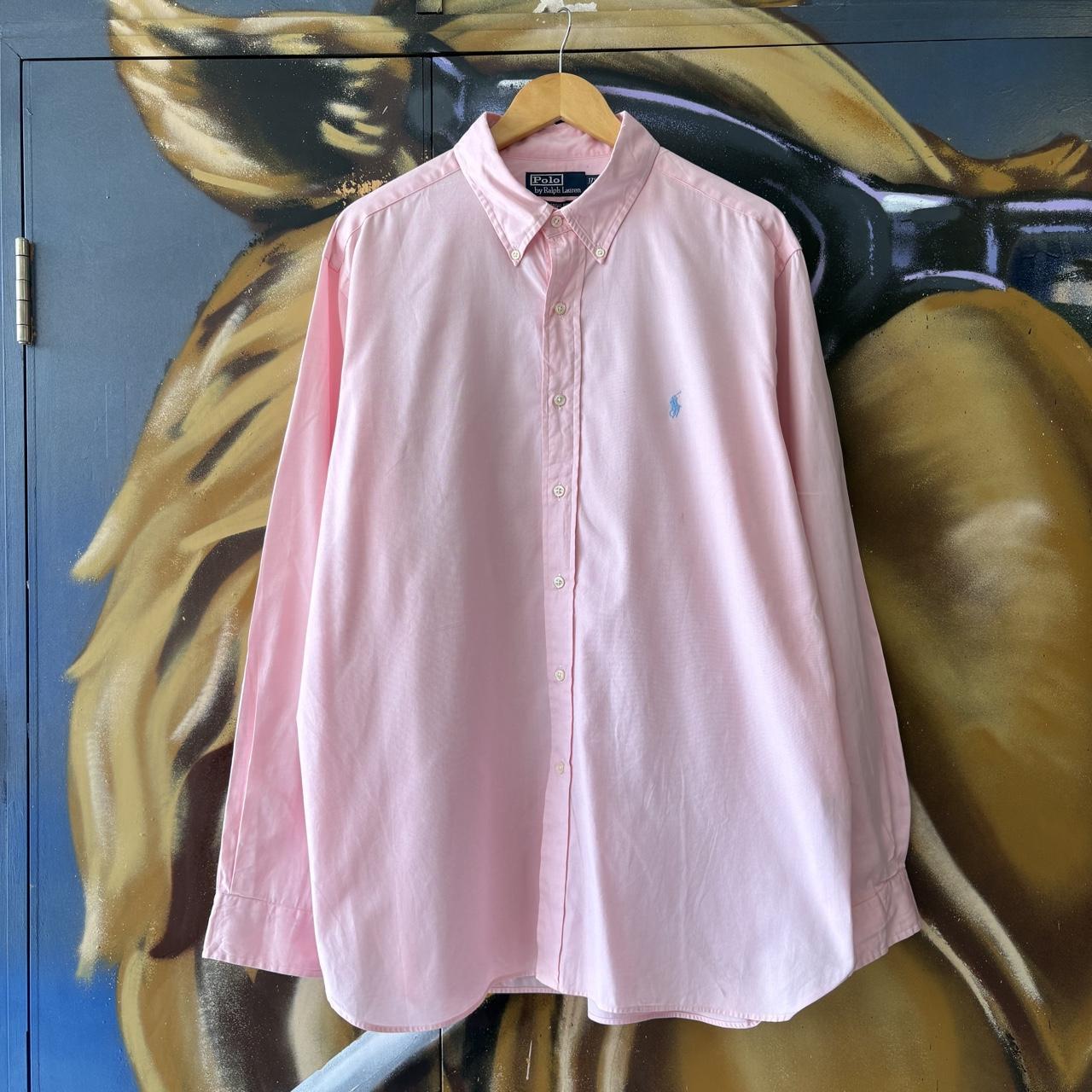 Vintage Ralph Lauren Polo Shirt Mens XL Plain Pink Preppy Pony Logo Collared Button Up Top Y2K 90s