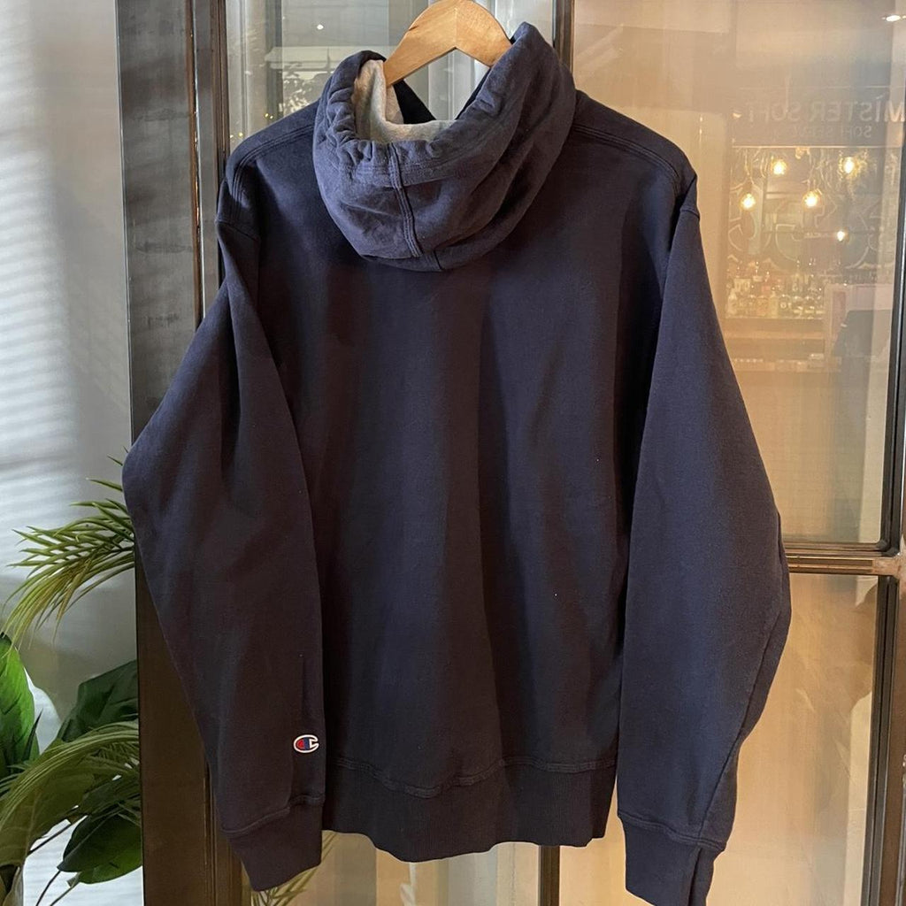 1224A23BR - Vintage Retro Essential Navy Chanpion Sweatshirt Hoodie with big spellout embroidered logo #90s #sportswear #essential #champion #y2k