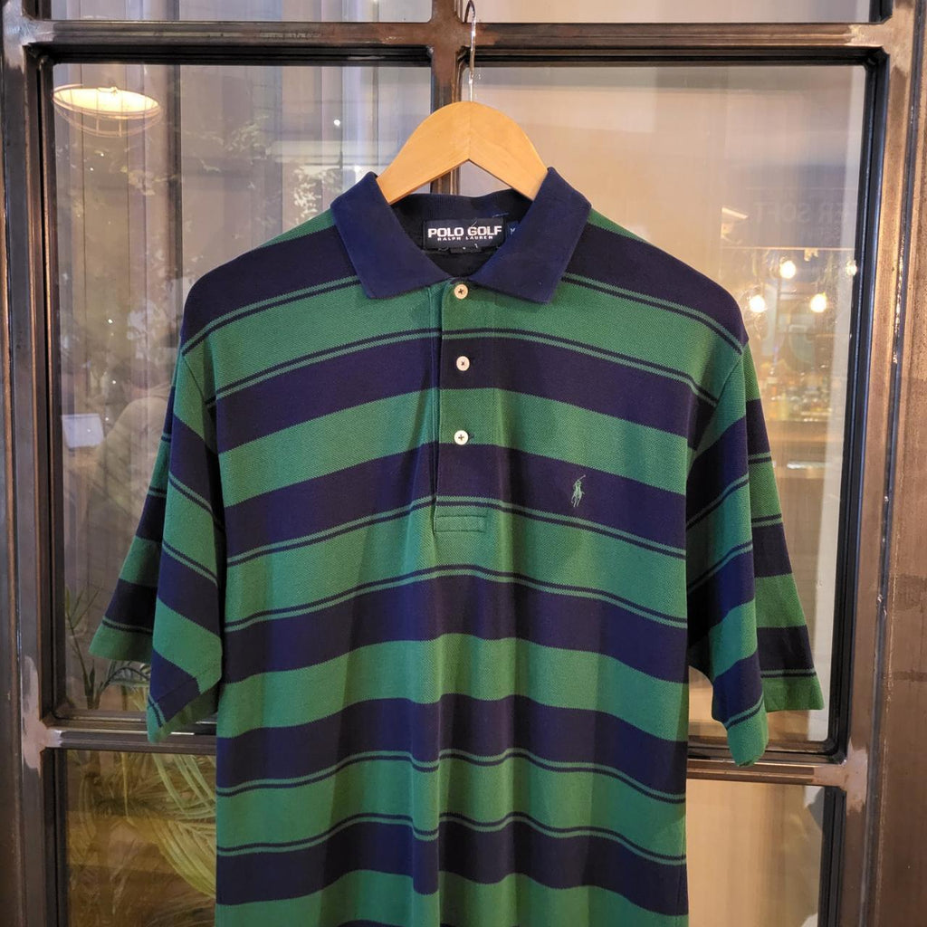 POL186 - Vintage Ralph Lauren Navy and Green Polo Shirt Short Sleeve collared button up top #Y2K #preppy #chiefkeef #golf #oldmoney