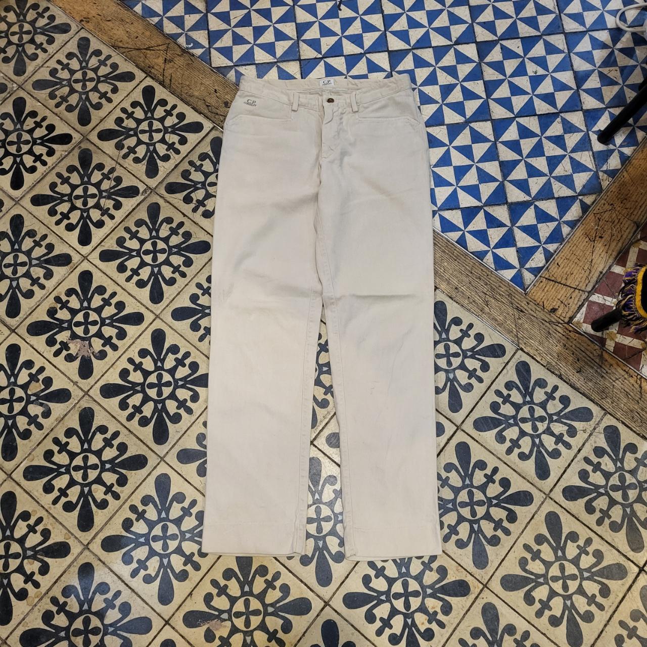 TRW283-P - Vintage retro essential C.P. Company Beige Trousers Jeans Denim pants with embroidered label casual 90s Y2K style #blokecore #cpcompany #trousers #casual #hiphop