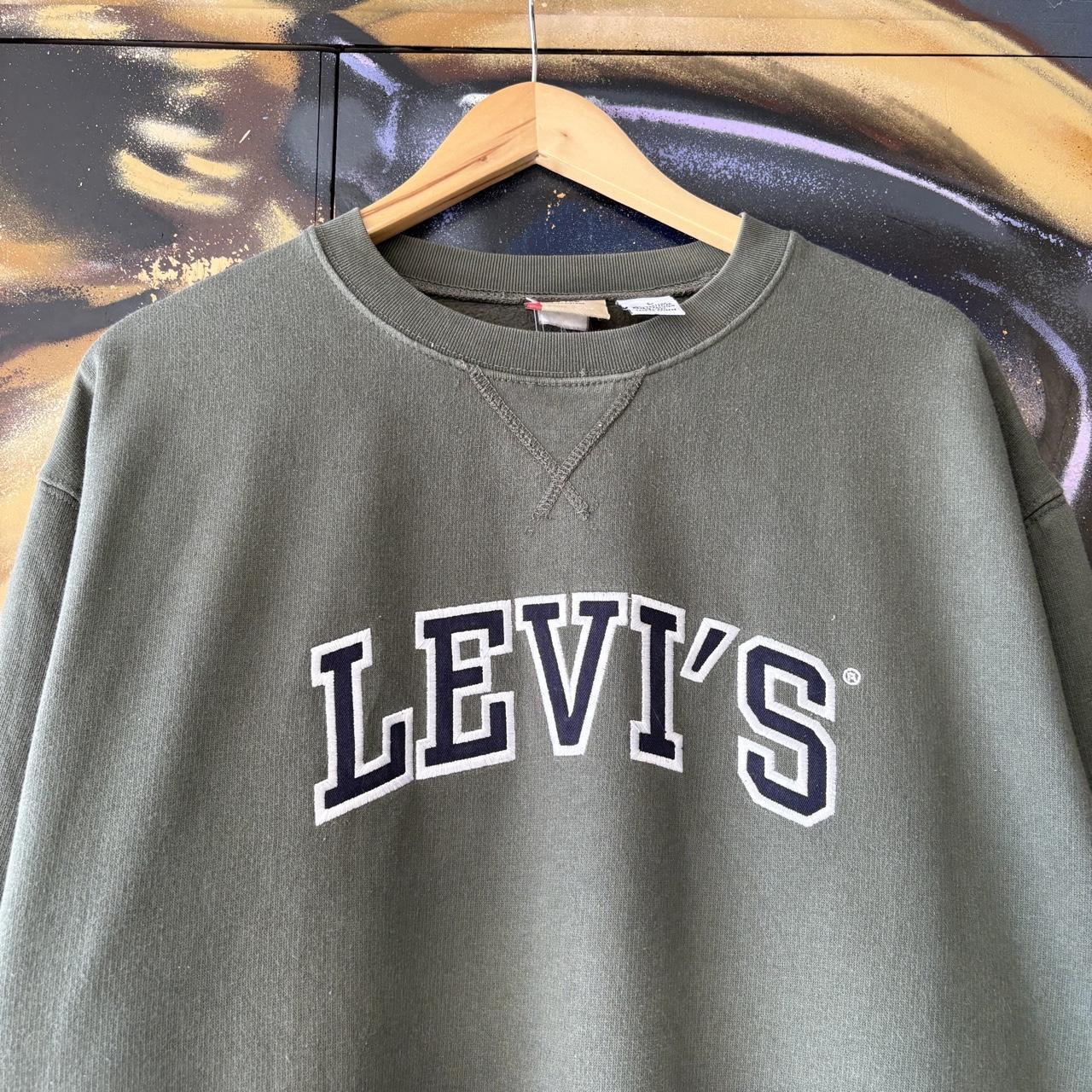 Vintage Levi’s Sweatshirt Mens Large Green Embroidered Spell Out Red Tab Pullover Jumper Top 90s Y2K 00s