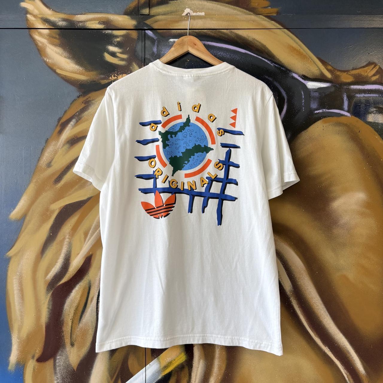 Adidas Originals T shirt Mens Small White Wander Hour World Globe Map Graphic Print Tee Top