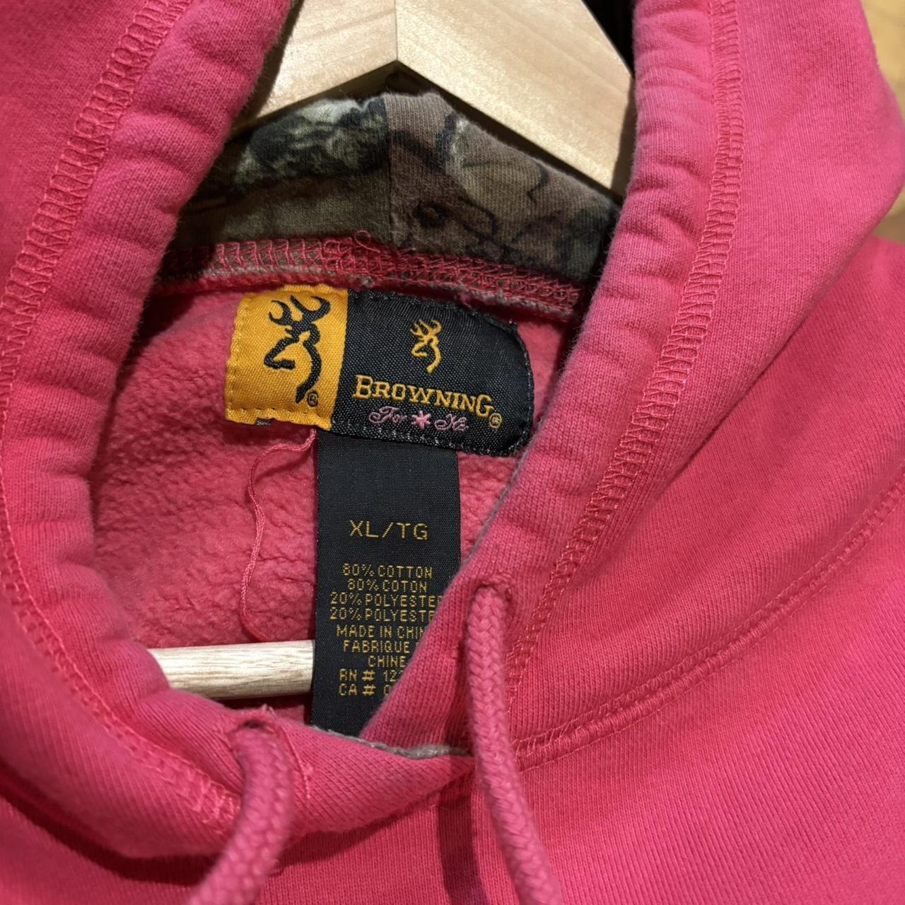 RTT273BR - Vintage Retro Essential Pink Browning Sweatshirt Hoodie with big spellout embroidered camo logo #90s #sportswear #essential #browning #y2k