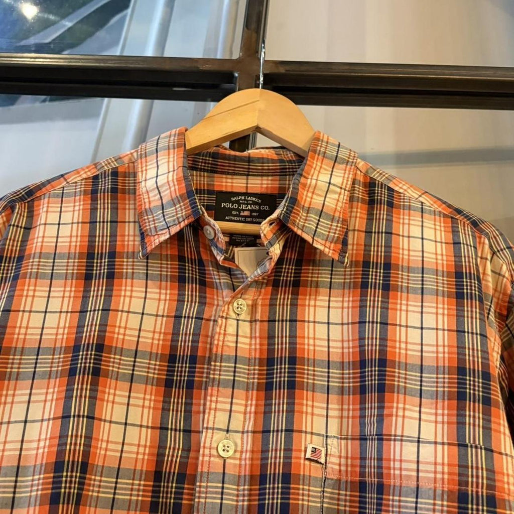 BR1209BG-F - Vintage Ralph Lauren Orange Check Longsleeve collared button up polo shirt top #Y2K #preppy #chiefkeef #smartcasual #oldmoney