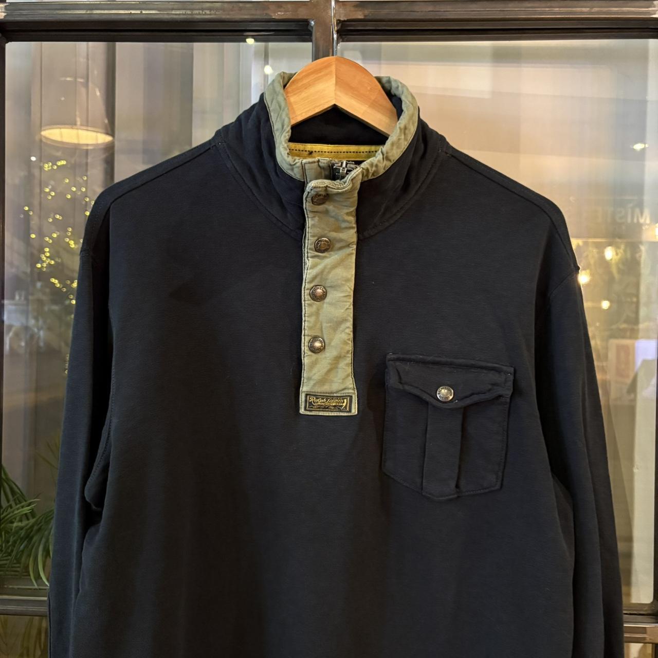 SWT622F - Vintage Retro Essential Black Polo Ralph Lauren with 1/4 Zip and Button closure Fleece Sweatshirt with embroidered patch logo #90s #sportswear #poloralphlauren #y2k