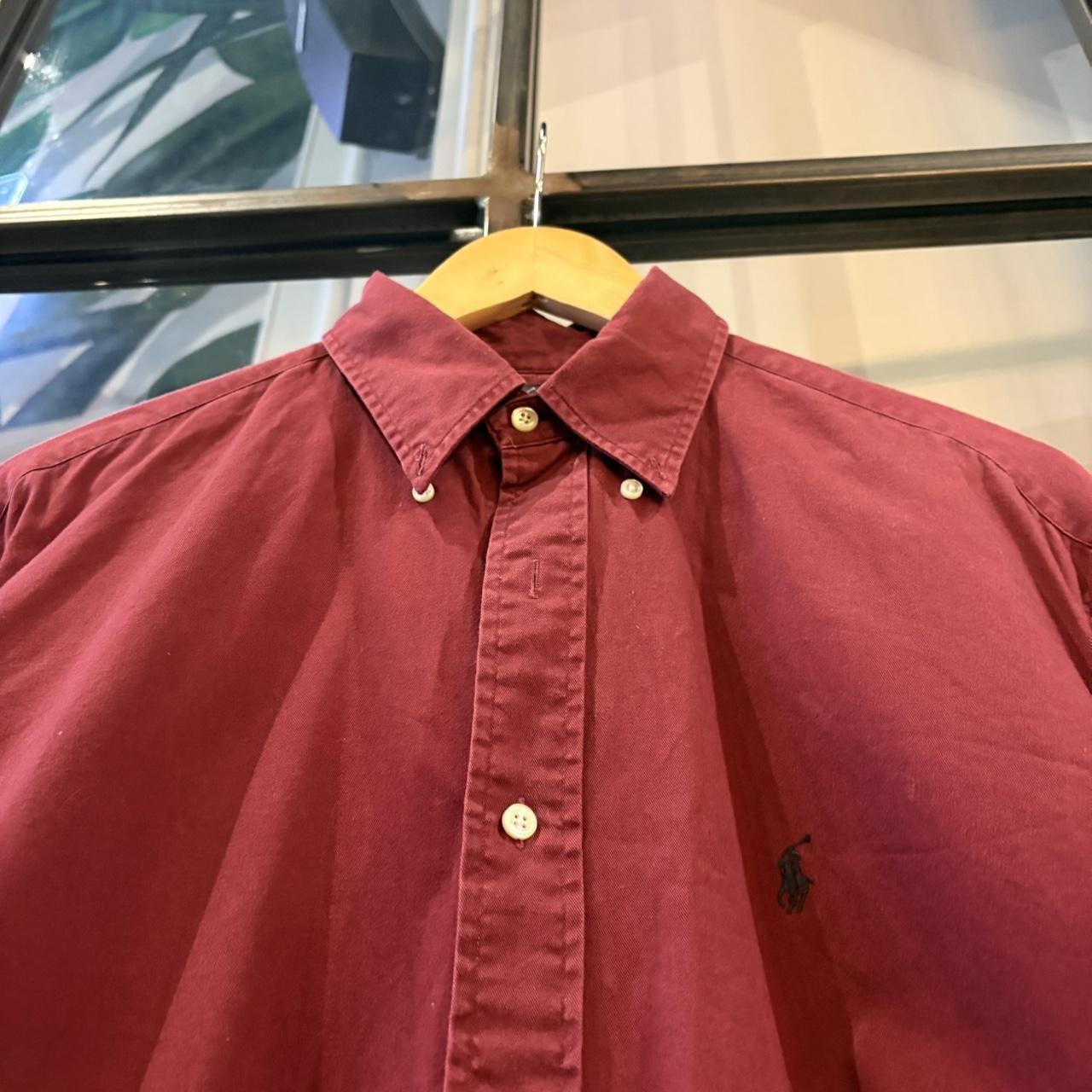 MES1812Z-F - Vintage Ralph Lauren Plain Burgundy Longsleeve collared button up polo shirt top #Y2K #preppy #chiefkeef #smartcasual #oldmoney