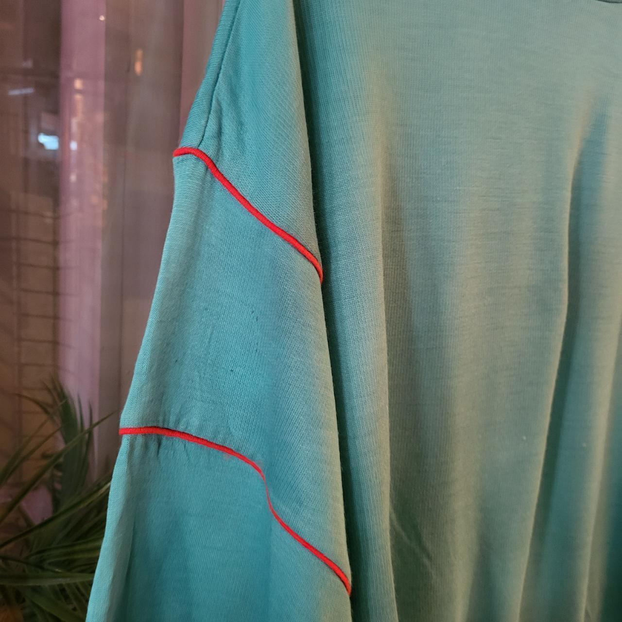 SWT258 - Vintage Retro Essential Adidas Turquiose Green sweatshirt jumper crewneck with Kangaroo Pocket Pouch and minimal red line detailing on arm #adidas #blank #sportswear #90s